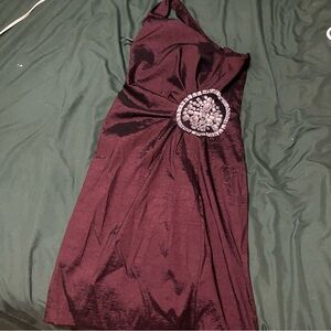 Cache Elegant Burgundy Dress with Embellished Detail